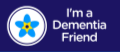 Dementia Friends - a forget me not with I'm a dementia friend text